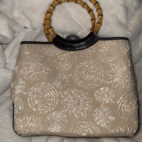 Preston & York Cream Floral Tote with Bamboo Handles - Picture 6 of 15